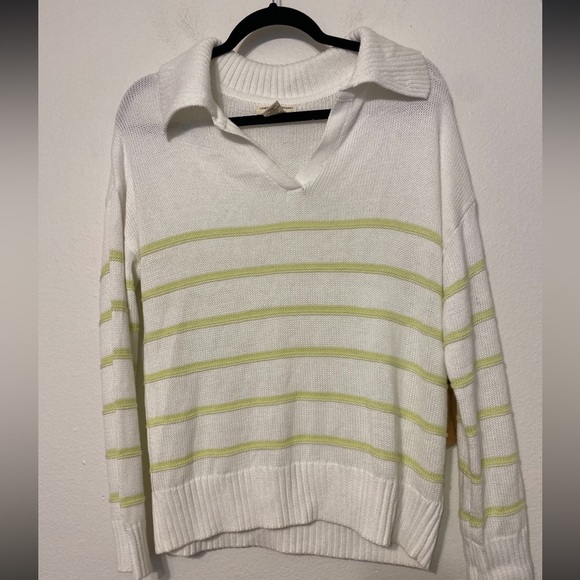 CHRISTIAN SIRIANO Striped Pullover Sweater Jumper Ivory Green V-neck NEW - Picture 2 of 6